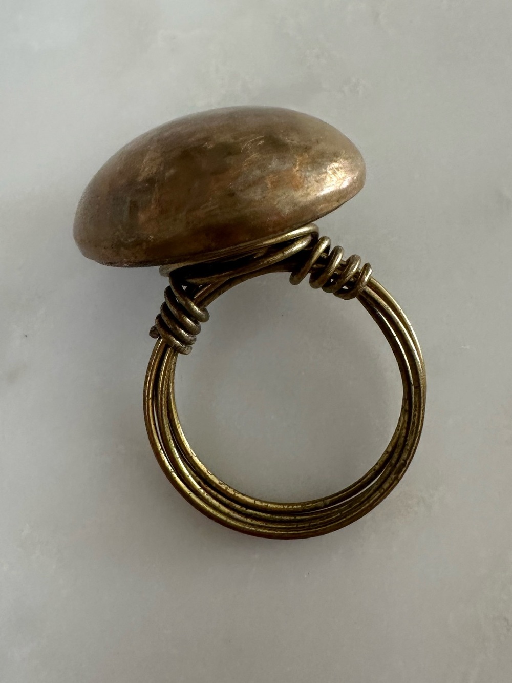 Antique-Style Brass Dome Button Ring